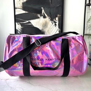 Lesley Hampton Canadian Holographic Pink  black Designer Gym Bag athleisure